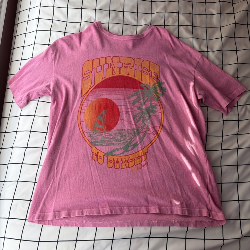Woman’s Pink Billabong Oversized Tee Shirt, Size Small, Short Sleeve.